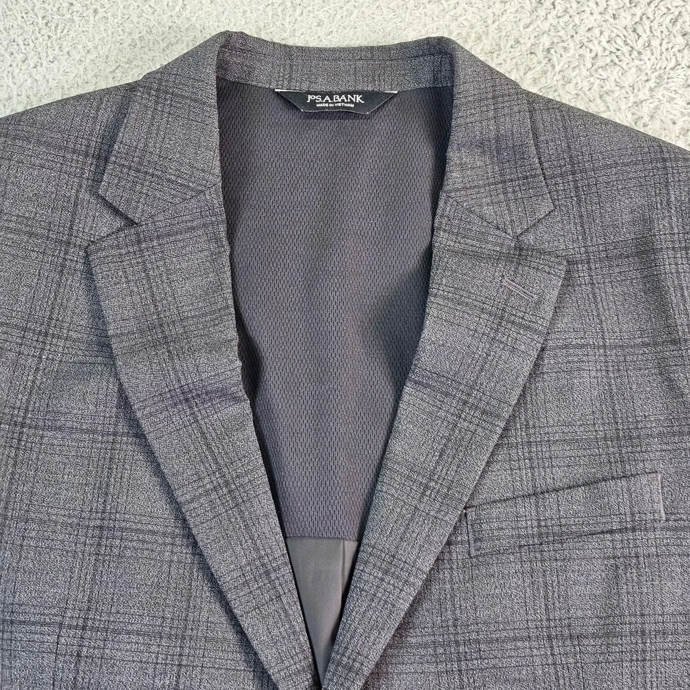 Jos. A. Bank Suit Jacket Mens 46R Gray Plaid Wool Blend Traveler Slim Fit